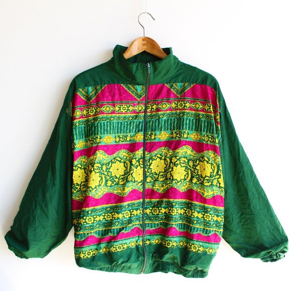 Vintage 80’ Green & Gold Flower Pattern Jacket - Picture 1 of 4